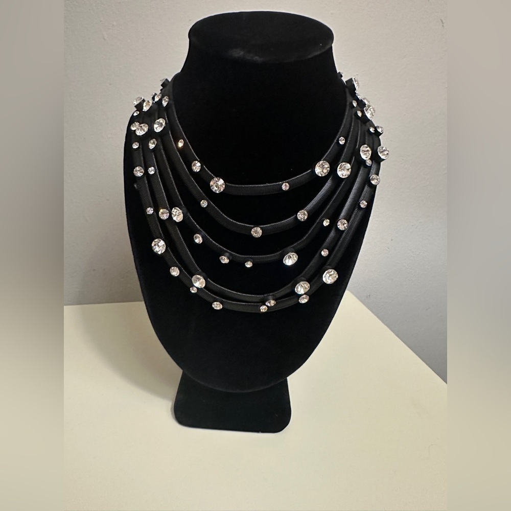 Black and cubic zirconia rhinestone Noir NYC multi strand necklace
